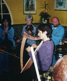 Stephanie Bennett harps at Hughes Pub, Dublin
