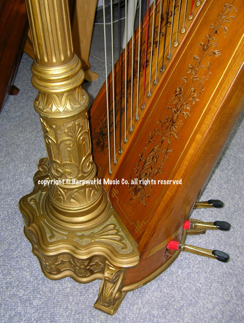 Lyon & Healy gilded model 20 harp, detail of base