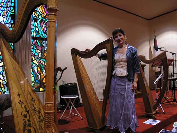 Stephanie Bennett with harps at Celtic concert